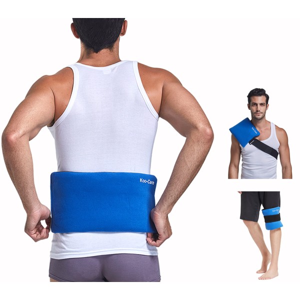 Koo-Care Waist & Lower Back Gel Ice Pack & Wrap for Pain Relief Injuries Reusable Large Flexible Hot Cold Therapy Compress with Strap for Shoulder, Belly, Rib, Thigh, Entire Knee, Shin - 15.5" x 7.3"