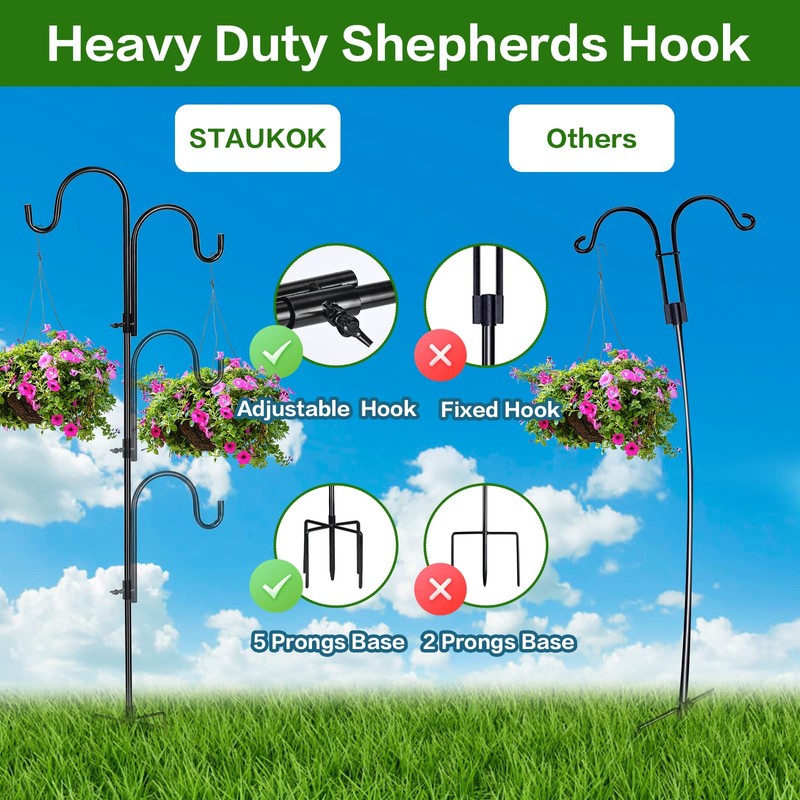 2 PCS Adjustable Double Shepherds Hook for Outdoor 47 inch