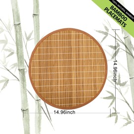 ANDSTAR Set of 8 Pcs Round Bamboo Placemats Edge Reinforced Round Table Placemats Natural Anti-Slip Washable Heat-Resistant Table Mats Farmhouse Placemats for Dining Room and Kitchen(Brown)