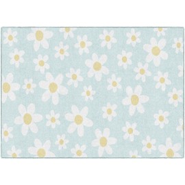 Flagship Carpets Schoolgirl Style White Daisies on Blue Educational Area Rug for Kids Room Seating Décor, Children's Classroom, Play Carpet for Teaching and Playroom, 5' x 7'6"