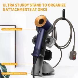 genyen eye Dyson Hair Dryer Holder Stand - Upgraded Black Stand Stores 5 Attachments with Cable Hook