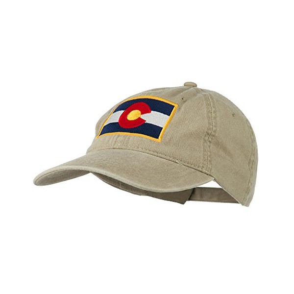 e4Hats.com Colorado State Flag Embroidered Washed Buckle Cap - Khaki OSFM