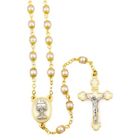 First Communion Rosary with Pearl Capped Beads