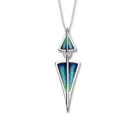 Ortak 925 Sterling Silver Handmade Pendant Necklace Hot Glass Hand Enamel in Aquamarine Double Drop Design Scottish Fine Jewellery Made in Orkney Islands, Scotland