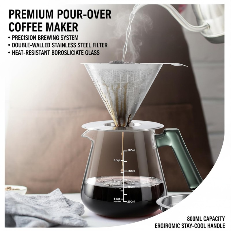 Aquach Pour Over Coffee Maker with Stainless Steel Filter &