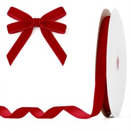 Red Velvet Ribbon 3/8" 25 Yard Vintage Burgundy Red Christmas Ribbon Thin Velvet Ribbons for Gift Wrapping Ribbons for Crafts, Hair, Choker, Christmas Wreath, Flower Bouquet, Christmas Tree