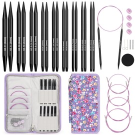 Aeelike Circular Knitting Needles Set, Interchangeable Circular Knitting Needles Set with Case & Accessories, 9 Pairs of Round Needles 3mm-8mm, Metal Circular Needles for Knitting Socks Hats Blankets