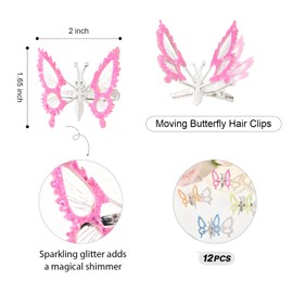 12 PCS 3D Moving Butterfly Hair Clips Metal Moving Wings 90s Fairy Hair Accessories Decor for Women and Girls (Glitter Multi Color)