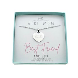 Laser Engraved Girl Mom Heart Charm in Gold or Silver on a Stainless Steel Saturn Chain, Girl Mom Necklace, Gift for Her, Girl Mama Necklace, Gift for Mom, Mother's Day Gift