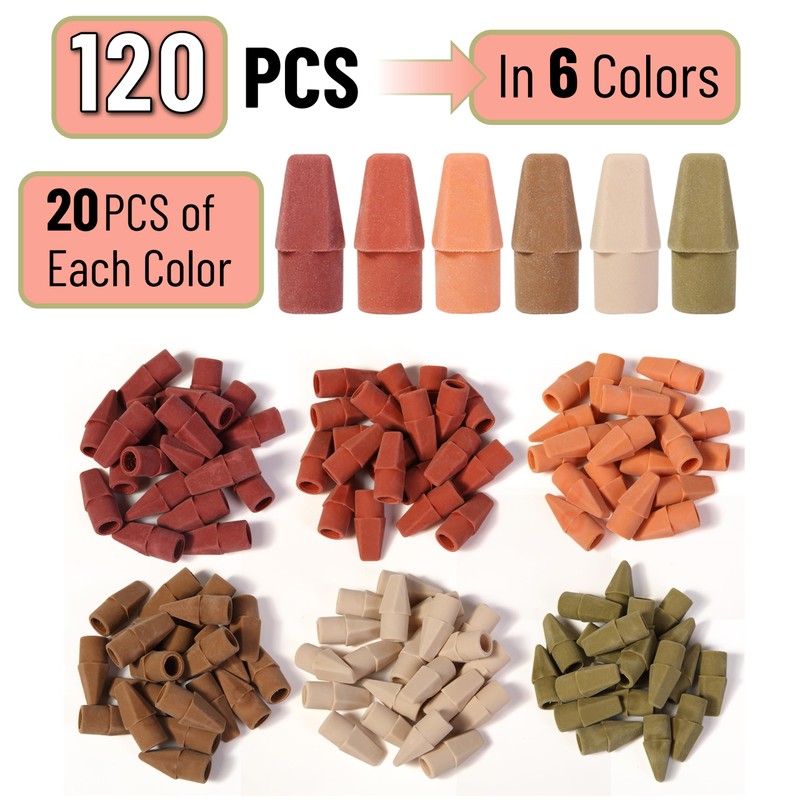 Mr. Pen- Pencil Erasers Toppers, 120 Pack, Colorful, Latex Free,