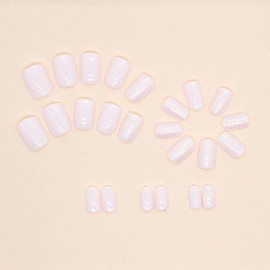 Lifextol Press on Nails Short Fake Nails Short Square Stick on Nails Press ons with Adhesive Tabs, 24pc White Nails Press on Natural with glitter