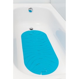 Boon B11192 RIPPLE Textured Non Slip Baby Bath Tub Mat with Hanging Hook and Drain Holes, Blue