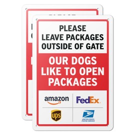 101SignCity "Please Leave Packages Outside Of Gate" Yard Sign For Deliveries - 7" x 10" Aluminum, 2 Pack