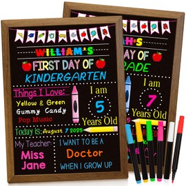 First and Last Day of School Board Sign, 14×11 Inch Double-Sided Chalkboard with 6 Colorful Markers, 1st day of kindergarten Sign, Reusable Preschool Board, Back to School Kindergarten Supplies