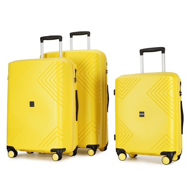 GinzaTravel Rune series expandable 3 Luggage Sets,Lightweight Hardside Suitcase With