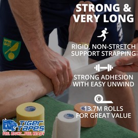 TIGERTAPES - Pack of 6 Tiger Tape Zinc Oxide Tape (5cm x 13.7m)- Long Sports Tape | Easy Tear Athletic Sports Tape, Strong Rigid Non-Stretch Strapping Tape for Sports Injuries and Support, Hypoallergenic, Strong Adhesion, Conforming | White…
