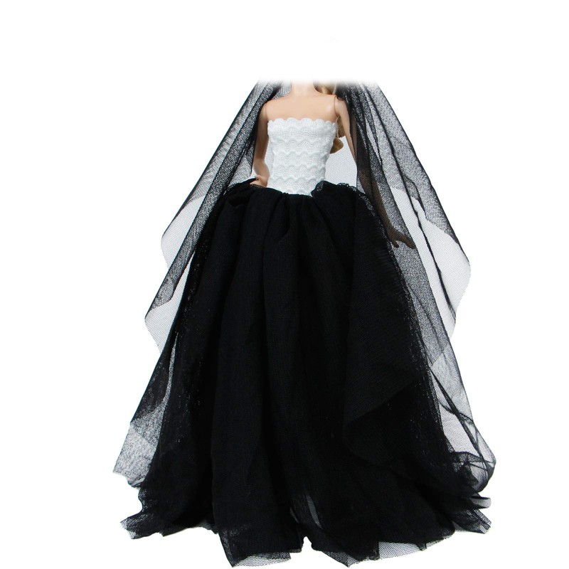 BJDBUS 11.5 inch Girl Doll Clothes, Black White Trailing Dinner