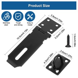 Pack of 2 Padlock Hasp, 4 Inch Hasp Stainless Steel Security Hasp, Stainless Steel Lock Hasp, Padlock Hasp with 18 Screws, for Cupboard, Garage, Shed Gates, Wooden Box (Black)