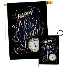 Ornament Collection New Year Clock Garden House Flag Set Winter Countdown Champagne Party Fireworks Celebrate Decoration Banner Small Yard Gift Double-Sided, Made in USA