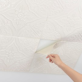 Alow Ceiling Tiles Peel and Stick Waterproof, 32 Pack, Cover 42 Sq.Ft, Foam Self-Adhesive Flower Ceiling Stickers,White (13.8 x 13.8 in)