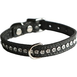 OmniPet Signature Leather Crystal Dog Collar, Black Crocodile Grain Leather, Fits 11.5"-13.5" Neck Size