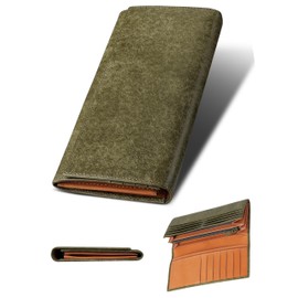 Fabrizio Men's Women's Long Wallet, Bifold Wallet, Gusset, Coin Purse, Thin, Large Capacity, 21 Cards, Easy to Use, Italian Leather, Made by Top Leather Craftsmen, Genuine Leather, YKK Zipper, oliva