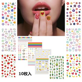 Instagram Nail Stickers, Easy Stick Manicure Set for Women, Girls, Kids, 10 Pcs Ultra Thin Kids Nail Stickers Cute Flowers, Hearts, Rainbows, Emoji for Work or Casual Nail Decoration