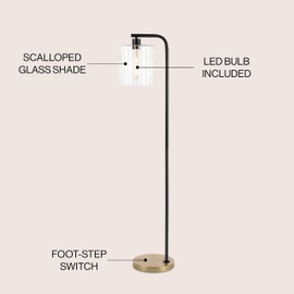JONATHAN Y JYL1142A Easton 60.75" Modern Minimalist Metal/Ribbed Glass LED Floor Lamp for Bedroom, Living Room, Office, Brass Gold/Black