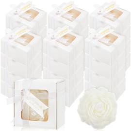 Threlaco 24 Sets Wedding Gift Candle Scented Flower Candle Gift Bridal Shower Favor Flower Candles Ribbon Thank You Tags for Wedding, Bachelorette Party Anniversary, Birthday Favor Supply Decorations