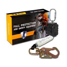 Fall Protection Retractable Lanyard - 11FT Self Retracting Lifeline Construction Lanyard Fall Arrest Safety Roofing Heavy Duty Leading Positioning ANSI OSHA(Small Hook)