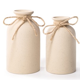 2Pcs Ceramic Decorative Vase, Farmhouse Decor Small Flower Vases Coarse Ceramics Room Home Modern Farmhouses, Ideal Shelf Table Bookshelf Decorations (Off-whitex2)