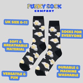 Funky Sock Company Unisex Fried Egg Socks | 1 Pair | UK Size 6-11 | Novelty Socks | Fun Sock Designs