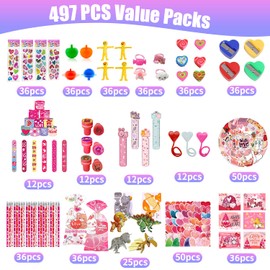 SQZUWIT 497PCS Valentines Day Gifts for Kids, 36 Pack Valentines Day Party Favor with Cards Pencils Stickers Erasers Stampers Classroom Prize School Exchange Boys Girls Party Favors