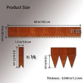 MerxCompro Corten Steel Landscape Edging, 40" L x 8" H, 18 GA Thickness, 13 Pack + 14 Stakes, Enhance Garden, Yard, Park, Lawn, Plants & Vegetables w/Long-Lasting Rust-Finish Cor-Ten Edging