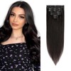 Rich Choices Clip-In Real Hair Extensions, 8 Pieces, Clip Extensions, 35 cm, #1B Black Hair Extensions, Real Hair, Remy Silky Straight, Invisible Clip-In Hair Extensions, Natural, Thin Wefts