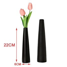 Black Tall Conic Ceramic Flower Vase Decorative Floral Vase Taper Vase Table Top Small Narrow Neck Vases for Home Wedding Table Bedroom Living Room Office Desk(Flowers not included)