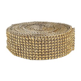 Cinta de Malla de Diamante de 3 Colores, 8 Filas, 10 Yardas, Cinta de Malla de Diamante Recortable en Caliente, Urdimbre de Cristal de Diamantes de Imitación Brillante(Oro)