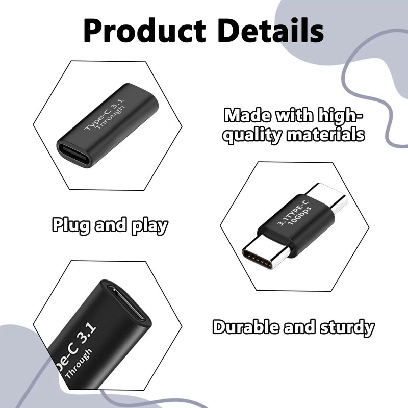 Pack of 4 USB-C Coupling, USB-C Adapter, USB C to