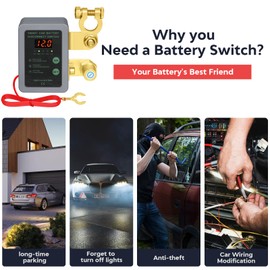 Csyibeielec Kill Switch for Car - 12V Remote Battery Disconnect Switch Smart Voltage Car Battery Kill Switch for Vehicle, RV, ATV, Truck, Boat (with LED)