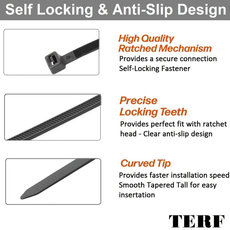 TERF® 100 Pcs Black Cable Ties 140mm (5.51'') X 3.6mm