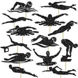 16pcs Glitter Swimming Party Centerpiece Sticks Swimmer Swimming Theme Centerpiece Decorations for Table Summer Swim Party Table Toppers for Swimmer Birthday Party Swimming Lover Party Supplies