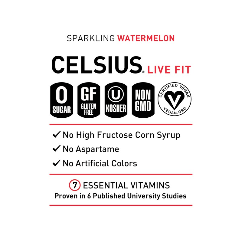 CELSIUS Sparkling Watermelon, Functional Essential Energy Drink 12 Fl Oz