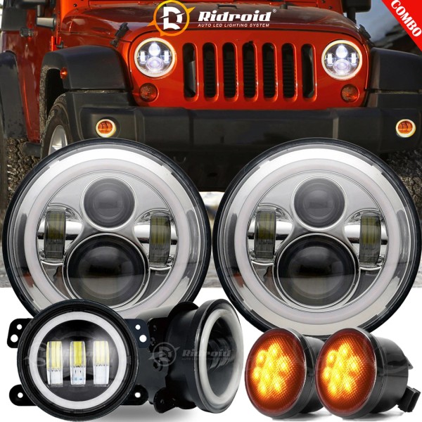 RIDROID 2007-2018 For Jeep Wrangler JK 7'' Round LED Headlights