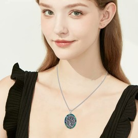 Midir&Etain Tree of Life Necklace for Women Men 925 Sterling Silver Family Tree Pendant Necklace Abalone Shell Tree Jewellery Birthday Gifts for Mother Girlfriend