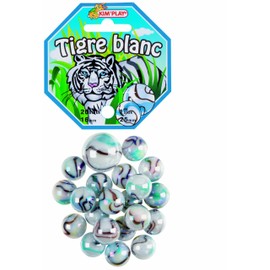 COFALU 500827 Lot de 16 mm 25 mm Tigre Blanc Murmeln, Multicolor, 20 Billes + 1 Calot