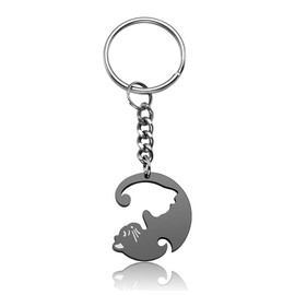Zysta Stainless Steel Keyring with Cat Pendant Black and White Yin and Yang Keyring Love or Friendship Gift for Him, Stainless Steel