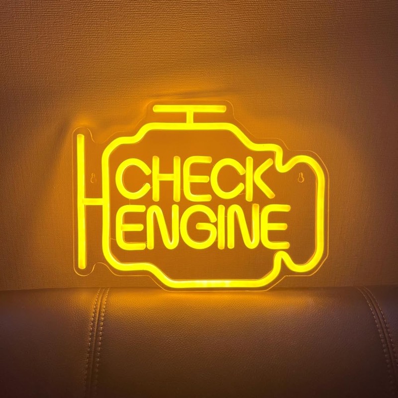 AYDCNO Check Enginee Led Neon Siqns,Engine-Shaped with Curved Wall Decor