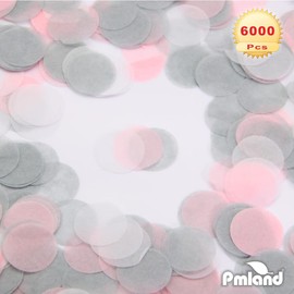 PMLAND Tissue Paper Table Confettis Round Circles for Parties Crafts and Decoration 2.5 cm (1 Inch) Pack of 6000 Pieces - Pink Gray and White