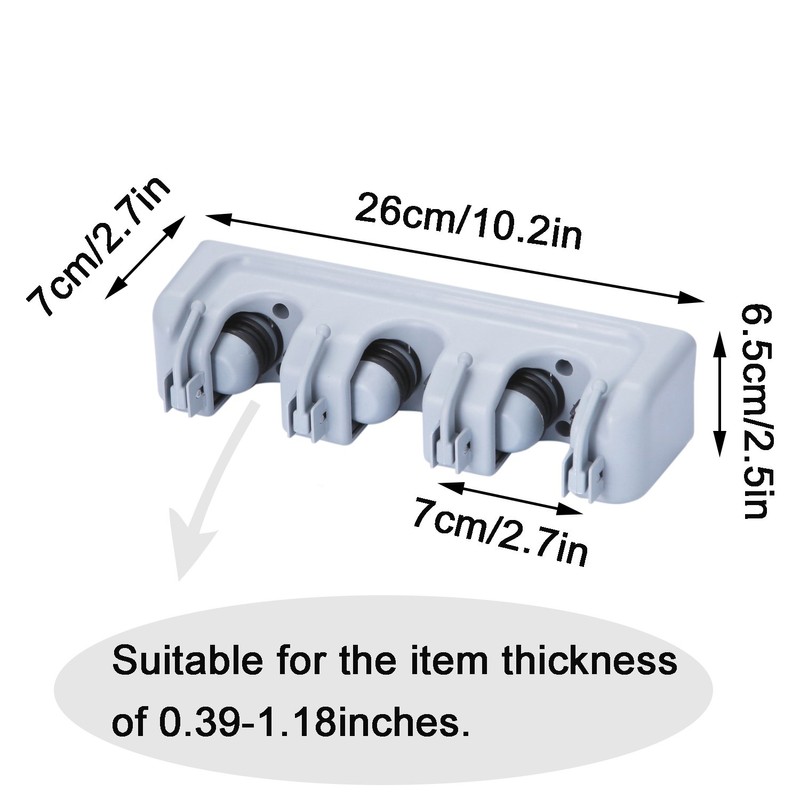 TOGU Mop and Broom Holder Wall Mounted 3 Position Storage