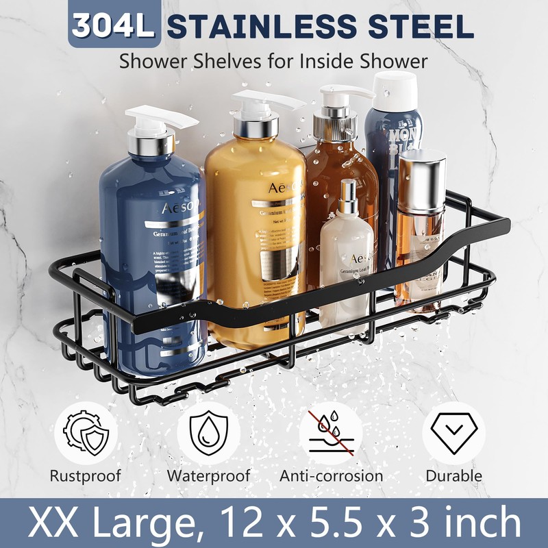 OMAIRA 3-Pack Shower Caddy with Soap Holder, Adhesive Rustproof No-drill